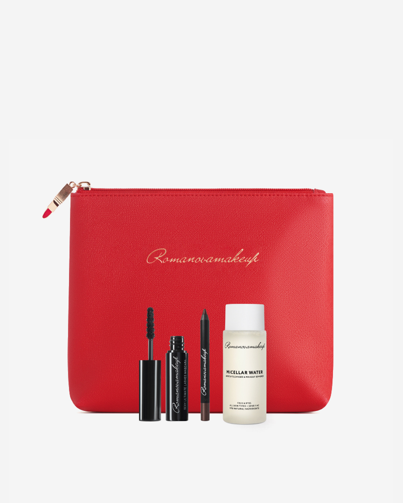 ПУТЕШЕСТВУЕМ КРАСИВО Тушь для ресниц, карандаш для глаз, мицеллярная вода, хайлайтер, косметичка